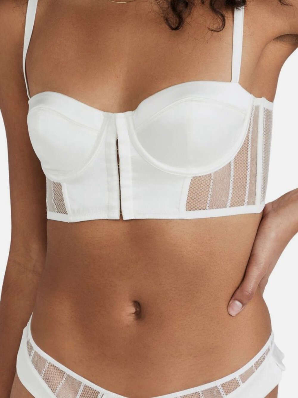 Kiki De Montparnasse Women's Ivory Silk Front Hook & Eye Muse Bustier Size 34B